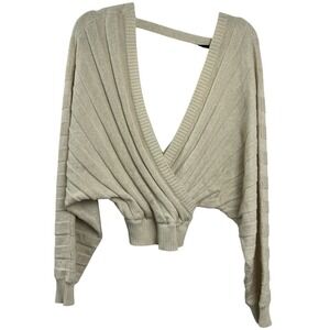 Flying Tomato Sweater L Cream Metallic Ribbed Knit Open Back Pullover Boho
